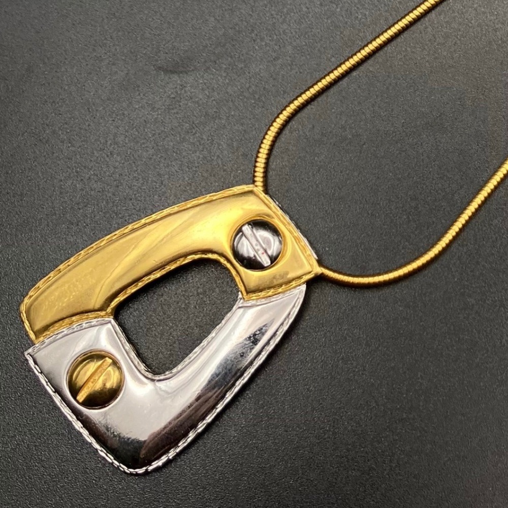 Vintage Necklace Two Tone Industrial Buckle Pendant Fernando Originals 18in